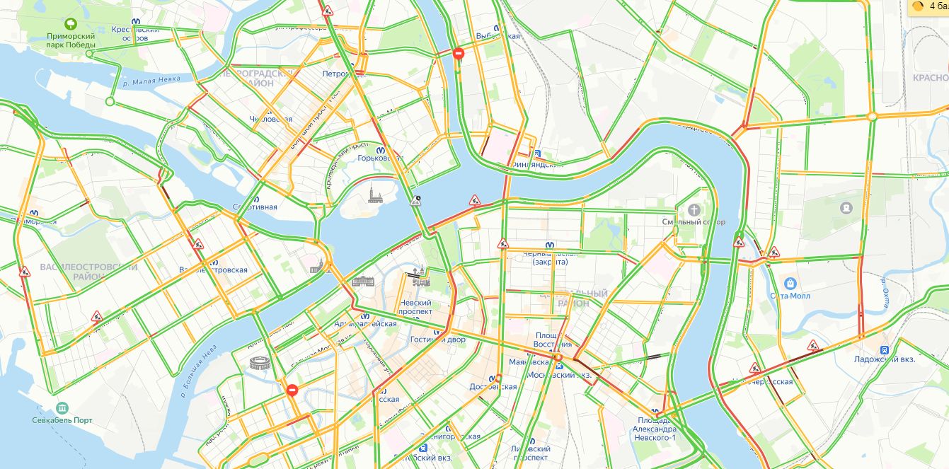 Карта пробок санкт петербург онлайн в реальном