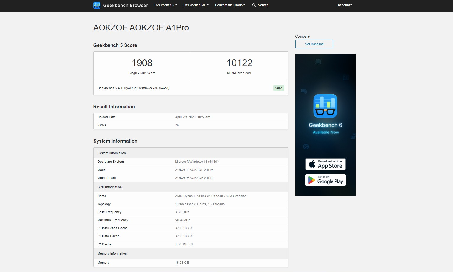 Geekbench 6 результаты. AOKZOE a1.