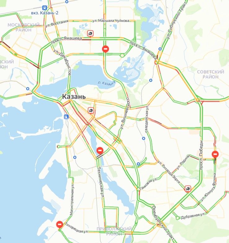 Пробки на дорогах казани сейчас карта
