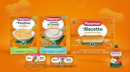 новый дизайн упаковки детского питания Plasmon