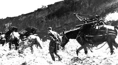 Горно-вьючная батарея М-8-8 на марше