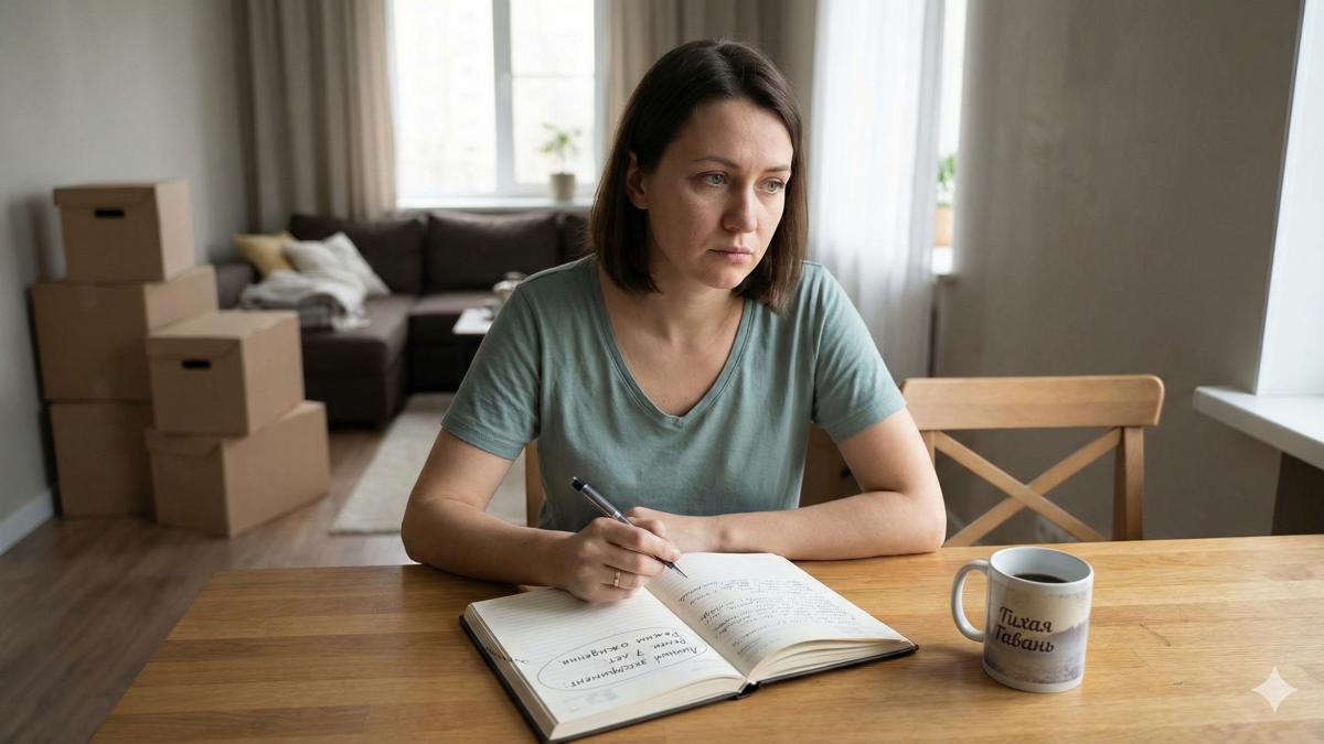 Женщина за работой в новой квартире