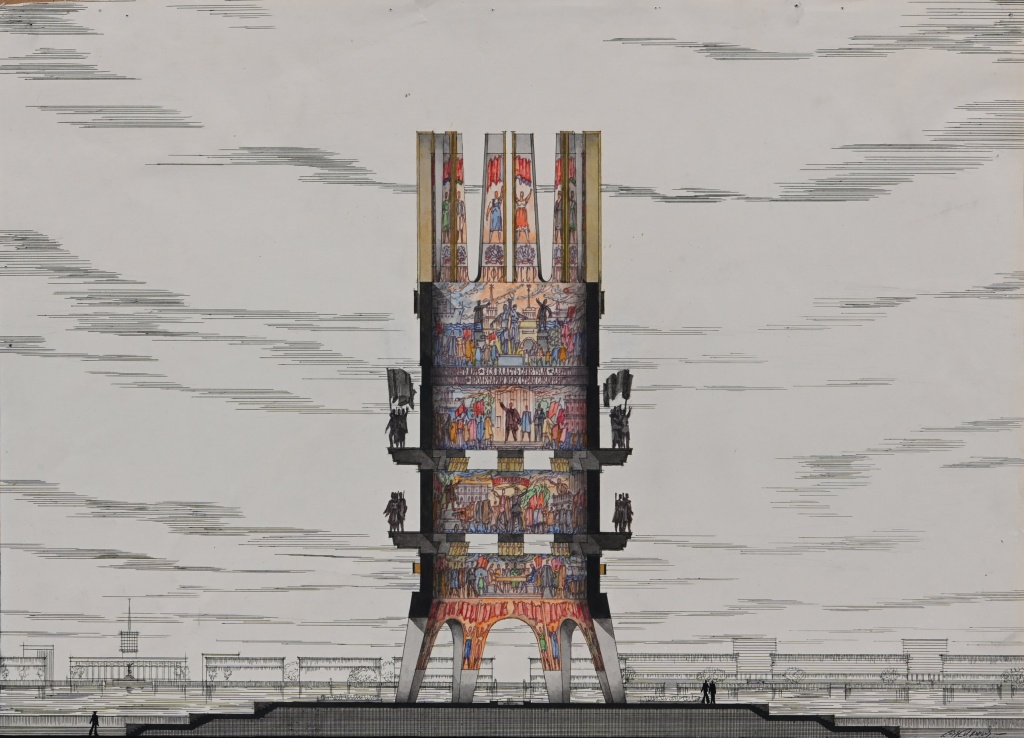 В. Кирхоглани. Проект монумента-памятника Октябрьской Революции. Разрез. Конкурсный проект. 1987 год. Правообладатель: пресс-служба Санкт-Петербургского Союза архитекторов. 