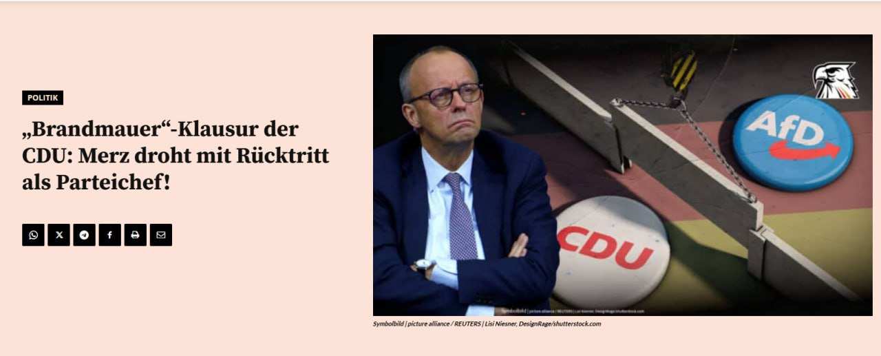 Мерц грозится уйти в отставку с поста председателя партии из-за её сближения с пророссийской АдГ | Русская весна