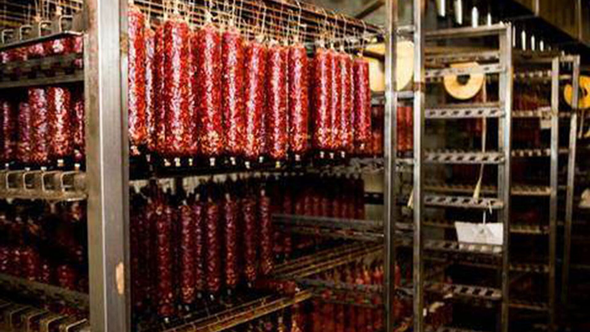 Мясоперерабатывающая промышленность. Производство колбасы. Колбасное производство. Цех мясной промышленности. Колбасные изделия в цеху.