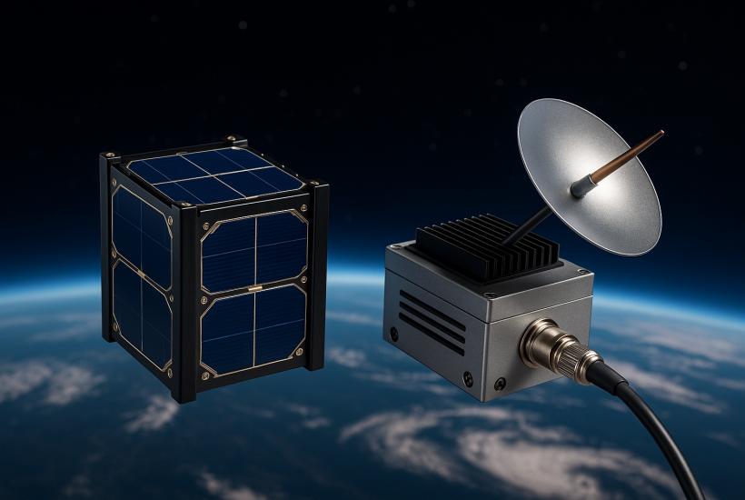 Кубсат и модуль связи в космосе