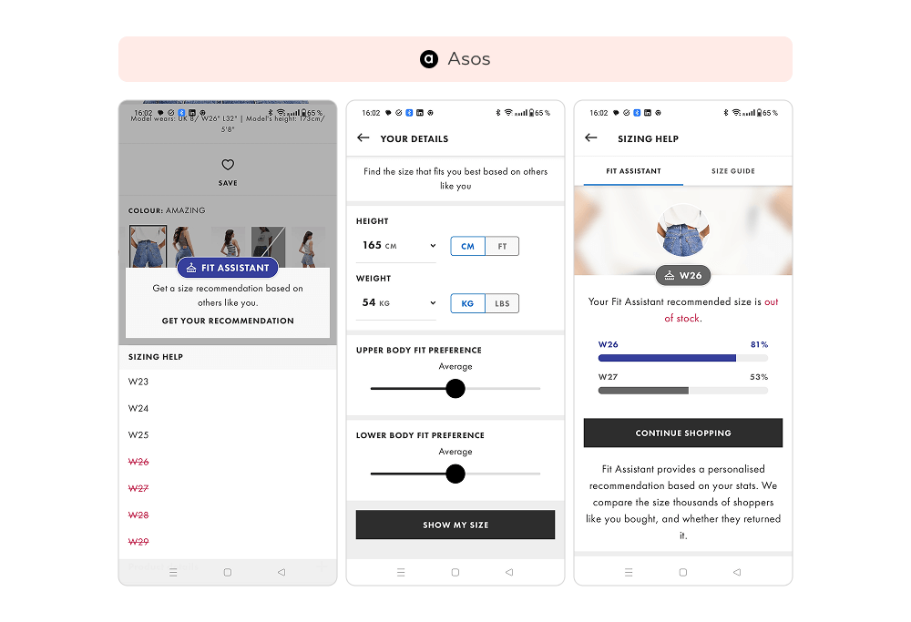 реализация персонализированного подбора размера от Asos
