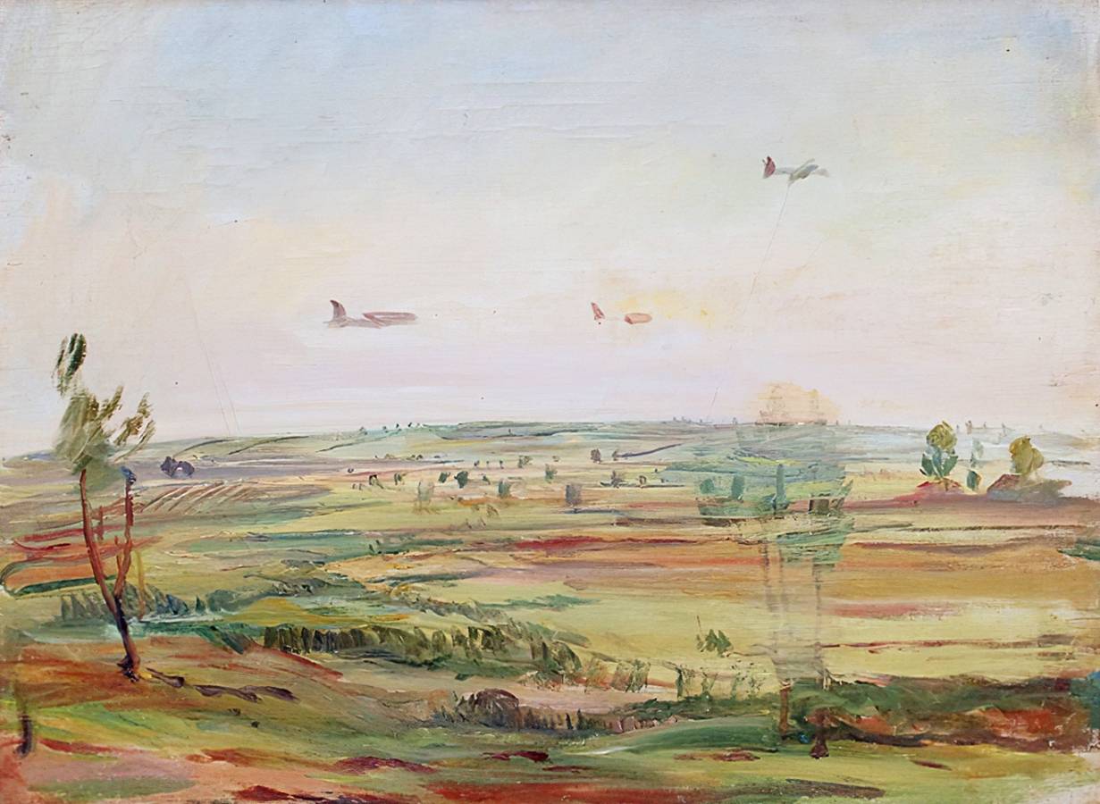 Павел Кузнецов. Пейзаж с самолётами. Не ранее 1945 года