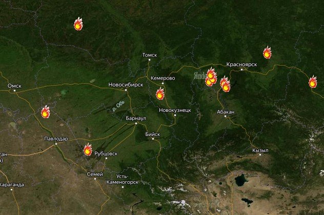 Пожары в сибири сейчас карта