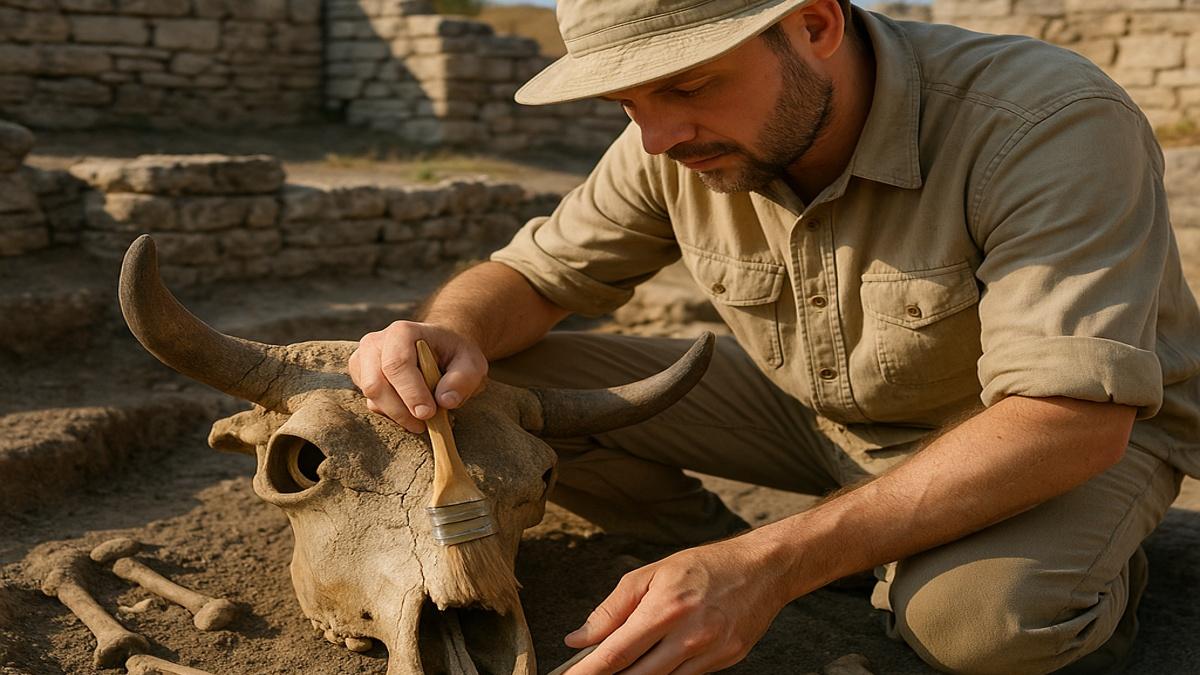 Раскопки череп коровы