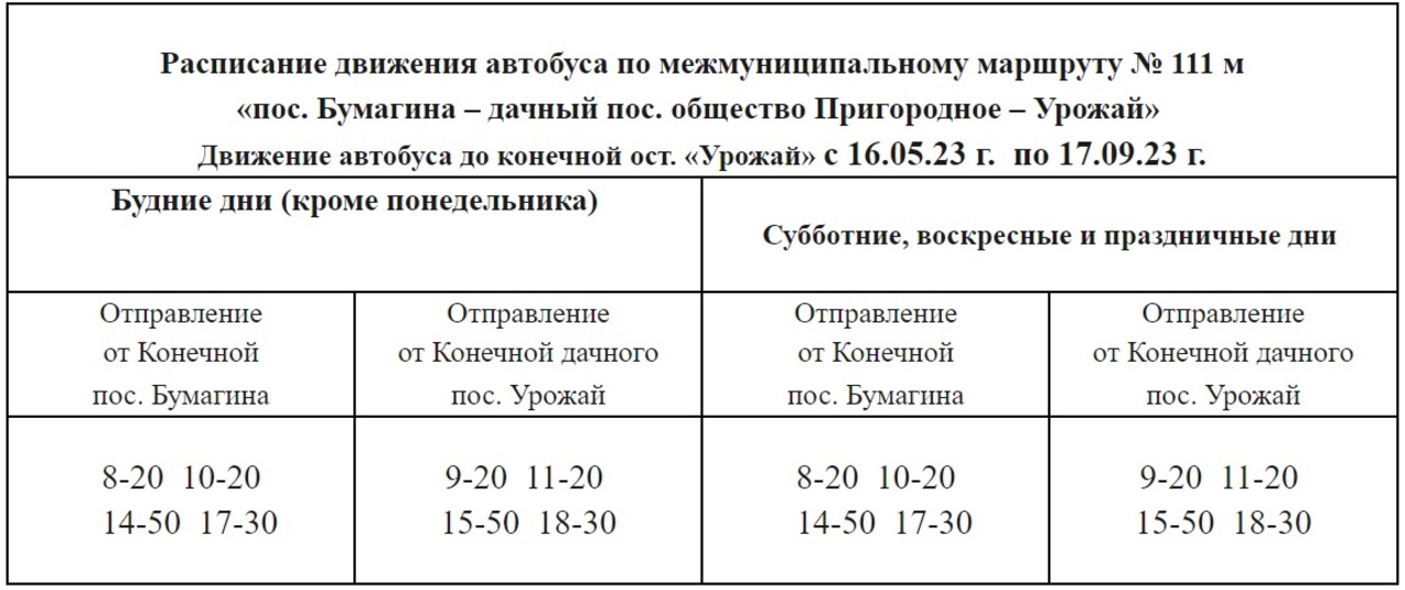Расписание дачных автобусов