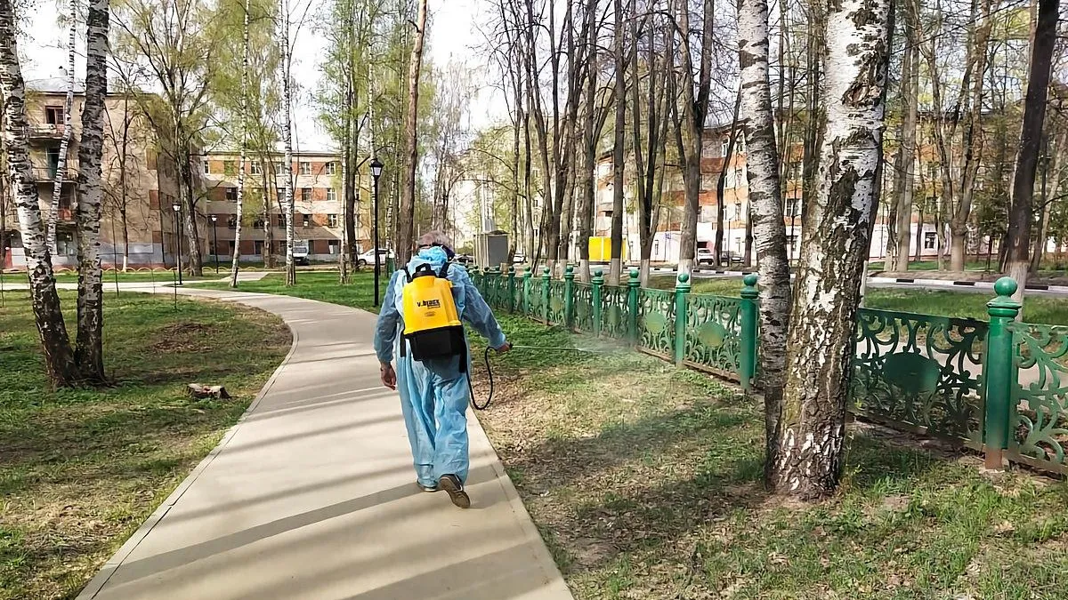 Пройденная территория. Противоклещевая обработка территории в детском саду. Противоклещевая обработка на территории школы. Краснознаменский сквер велодорожка. Сквер Гагарина Краснознаменск
