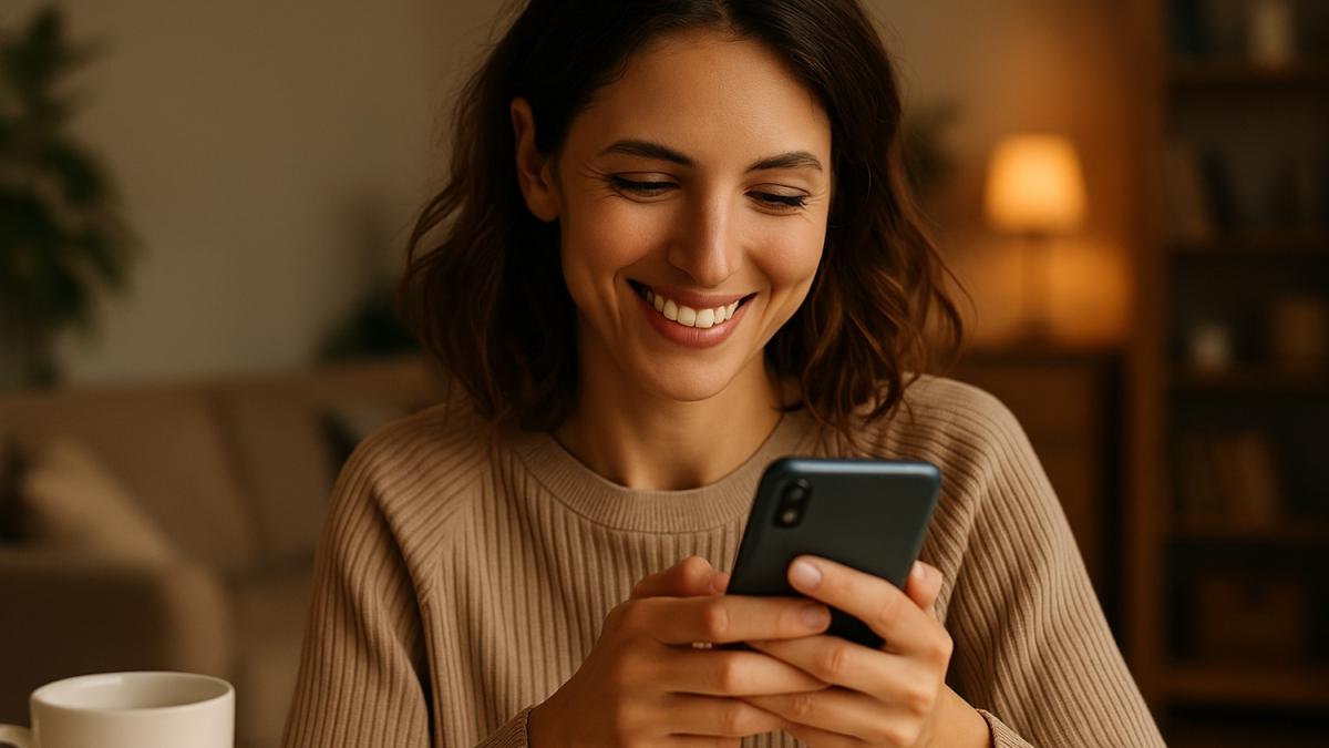 Женщина с телефоном дома