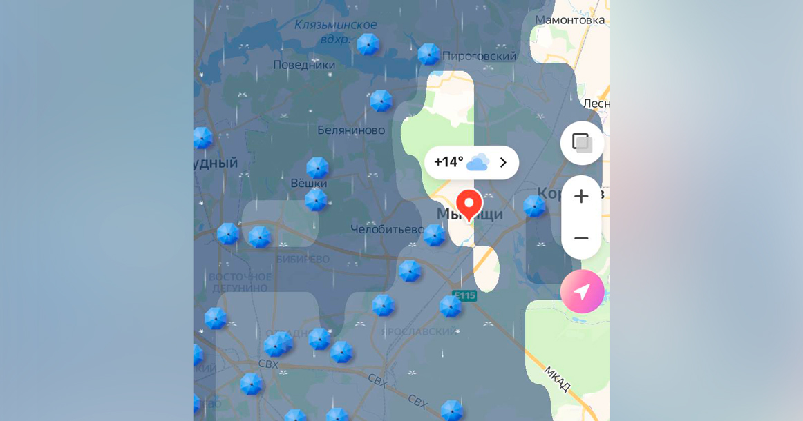 Карта дождя в московском регионе