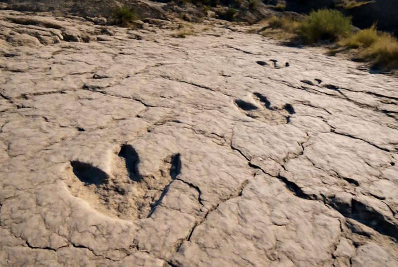 Следы динозавров на окаменелостях в парке Альберты