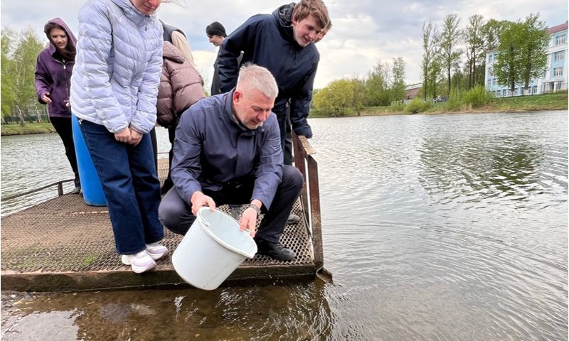 В Петропавловском парке Ярославля в пруд выпустили 40 мальков стерляди